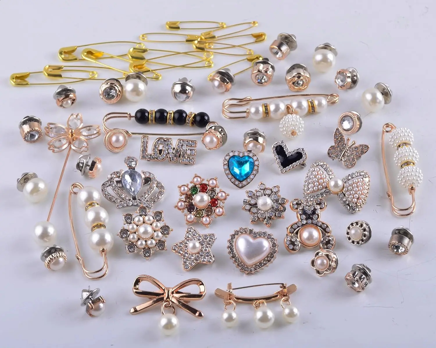 Charms for Socks Safety Pin Brooch55pcs Junk Sock Charms Pins Gold Bling Sock Jewelry CharmsBrooch Pins for SocksPearl Rhines 250103