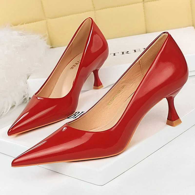 New Arrival BIGTREE Womens Shoes 5.5cm High Heels Patent Leather Womens Pump Professional OL Office Shoes Fashion Kitten High Heels Large Size 42 43 T