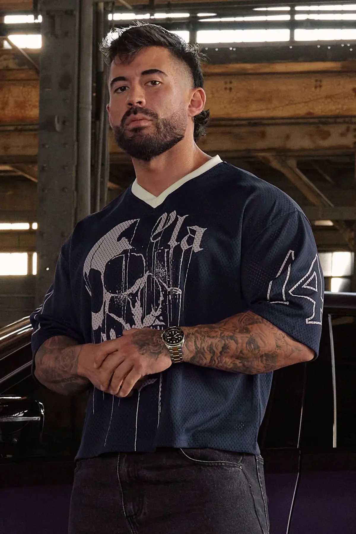 American trend brand oversized graphic T-shirt mens fitness quick drying and breathable large mesh printed short sleeved top W250111