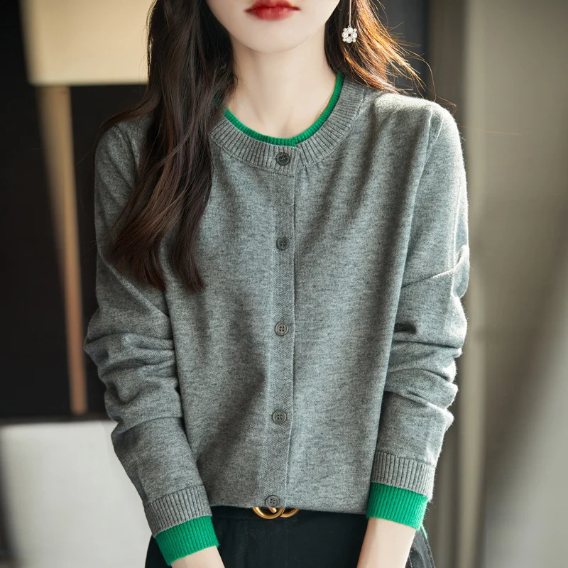 Spring Knitted Cardigan Sweater Women Clothing O-neck Patchwork Female Long Sleeve Tops Knitwears Autumn Korean Fashion Sweater 250106
