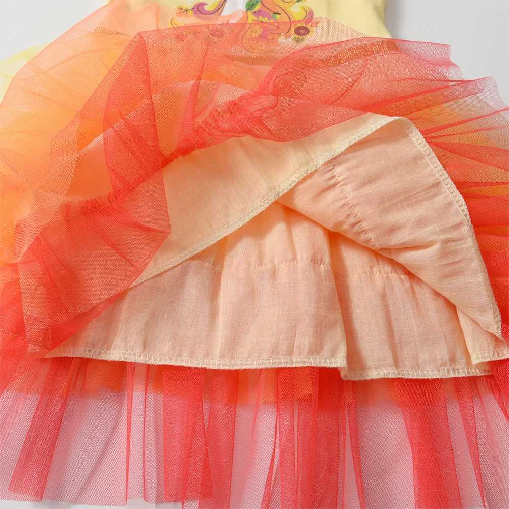Vikita childrens summer vest girl flame sleeves mesh sheer laminated princess birthday Par Tutu dress girl print dress W250111
