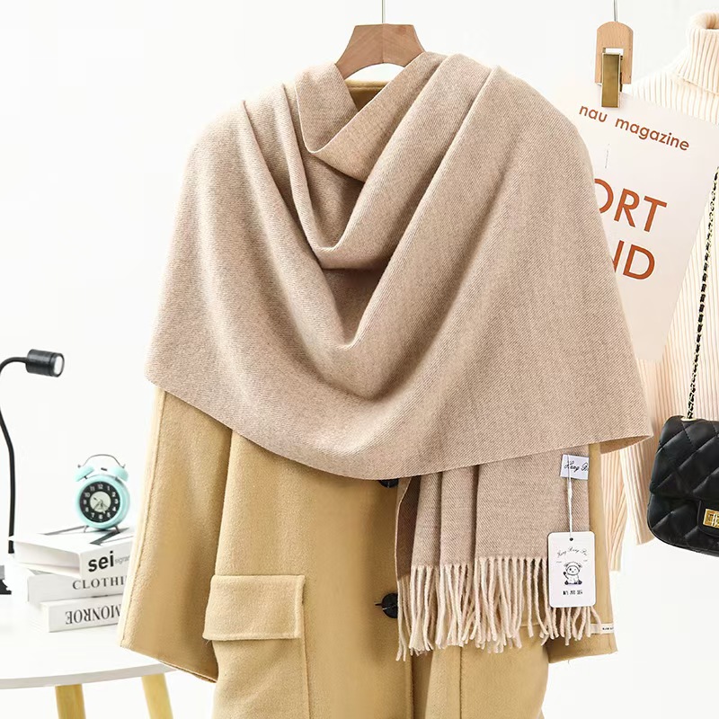T087 wool cashmere scarf women autumn and winter high-grade versatile men's shawl solid color new thick imitation cashmere scarf