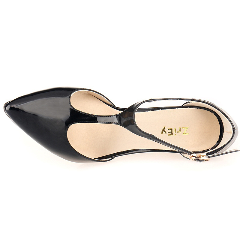 Women's Fashion Pointed Toe T-Strap Sandals Buckle Ankle Strap Patent Leather OL Casual High Heel Office Shoes Red Wedding Pumps