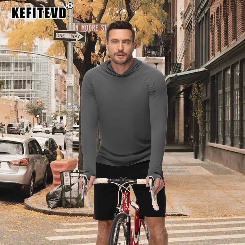 KEFITEVD Mens UPF 50+Quick Drying Long Shirt Lightweight Sunscreen Long Sleeve T-shirt Outdoor Thumbhole Rush Protective Top W250111