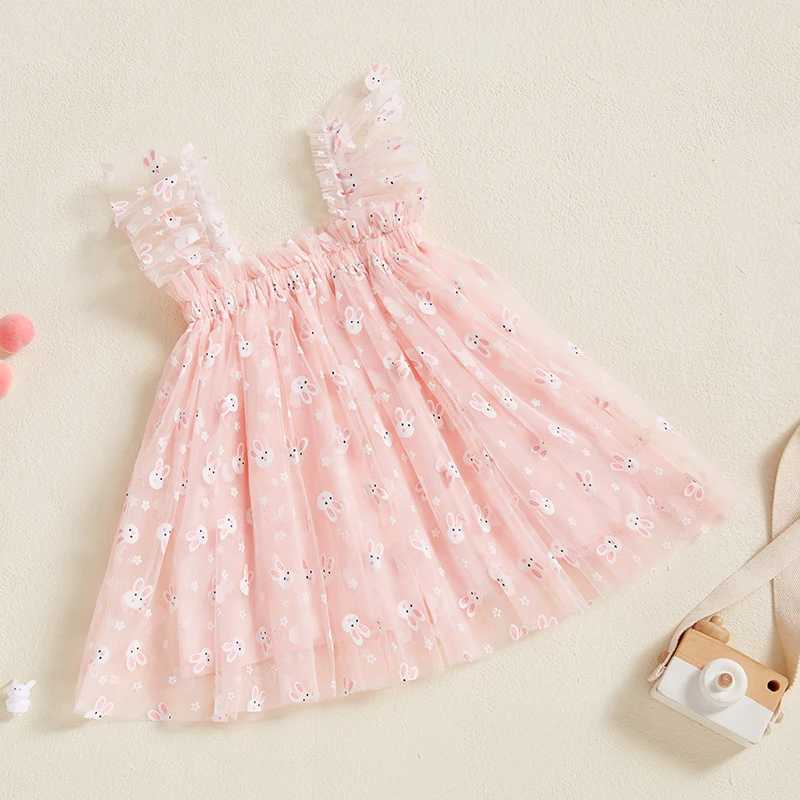 Preschool girl sleeveless dress Easter set casual summer carrot/rabbit print mesh chiffon dress cute clothes W250111
