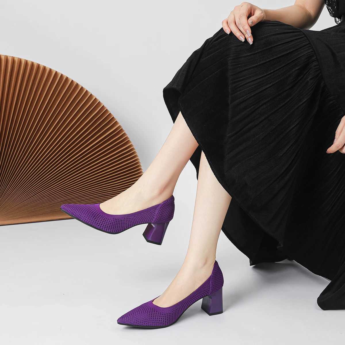 New Arrival Womens high heels toe knitted breathable square toe shoes (6cm high standard EUR size please purchase according to toe) T250110