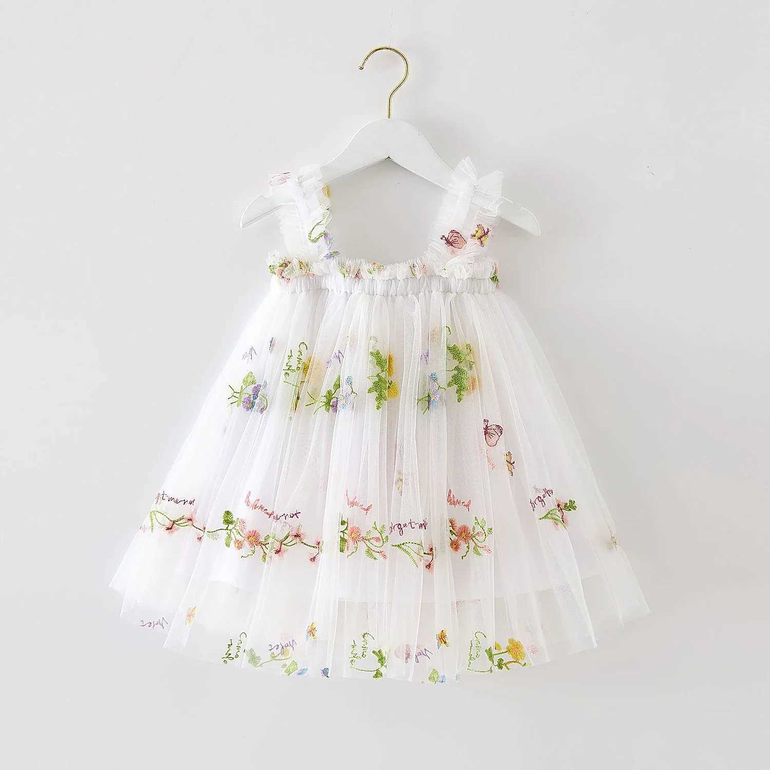 1-5 year old preschool girls new summer childrens clothing childrens clothing fluffy mesh Tutu princess floral embroidery clothing W250111