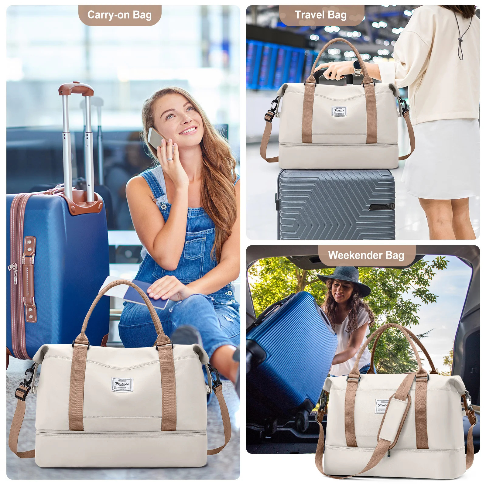 Weekender Bags for WomenPersonal Item Travel Bag with Shoes CompartmentOvernight Travel Duffel Bag with Toiletry Bag 250106