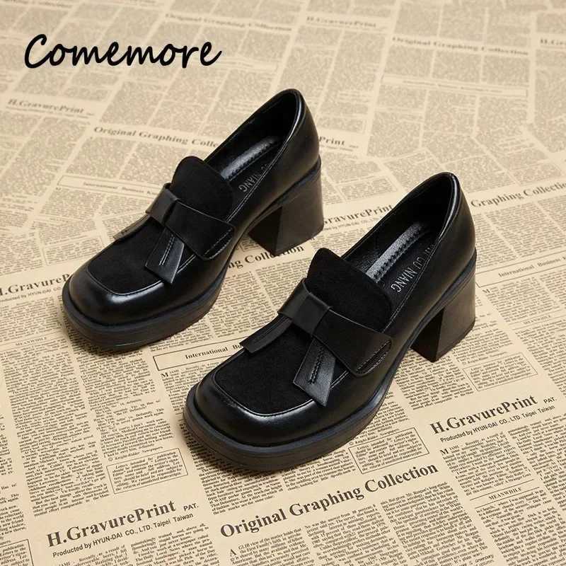 New Arrival Comemore Loafers chunky burst womens shoes brown leather high heels pump luxury womens shoes platform British style womens shoes T250110