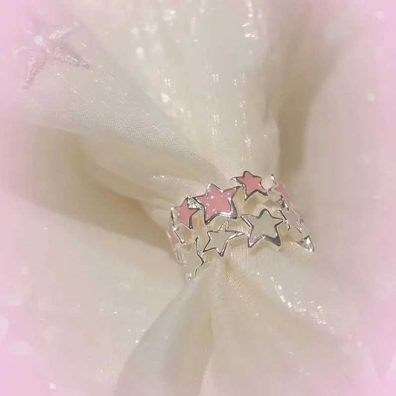 Y2k Irregular Pink Stars Rings Sweet Girls Cute Opening Adjustable Ring Korean Enamel Blue Star Paired Rings Aesthetics JewelryXJ250110