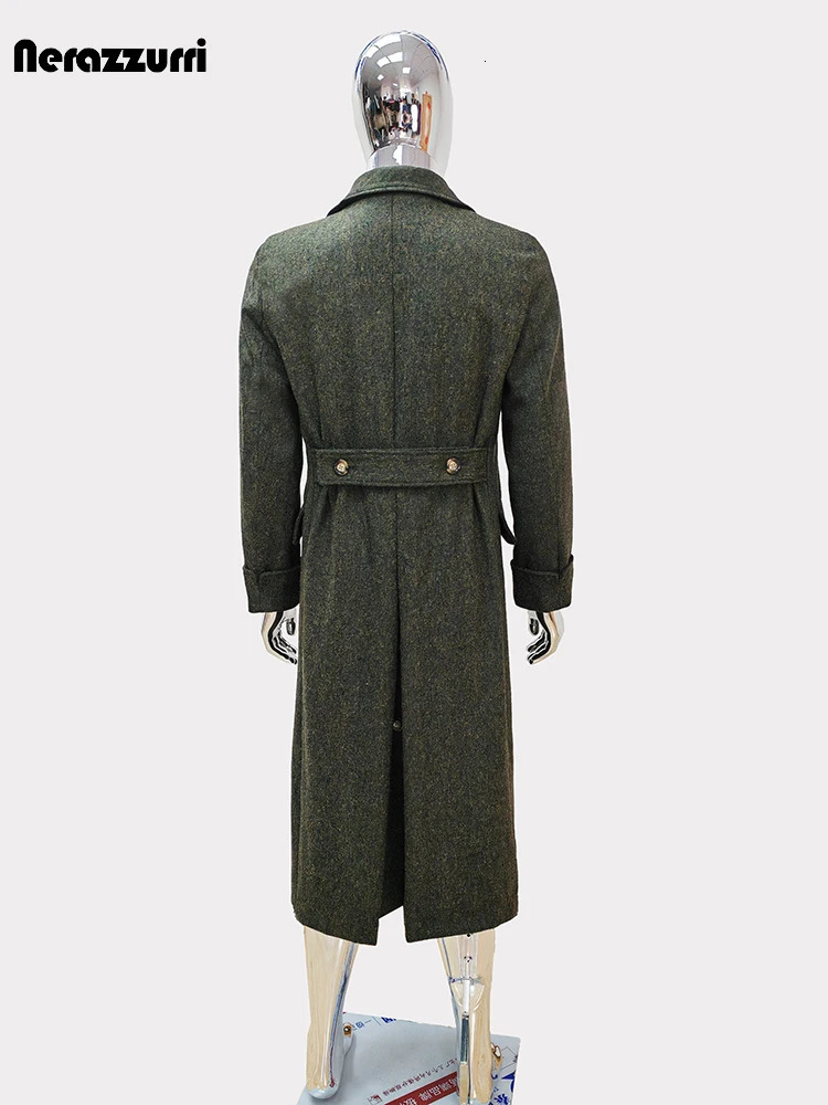 Nerazzurri Autumn Winter Long Elegant Chic Thick Warm Woolen Polo Coat for Men Double Breasted Wool blends Overcoat 250106