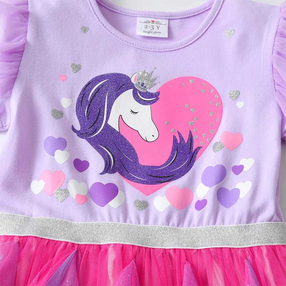 VIKITA girls heart-shaped design dress childrens short sleeved summer dress childrens mesh chiffon layered cake irregular Tutu dress W250111