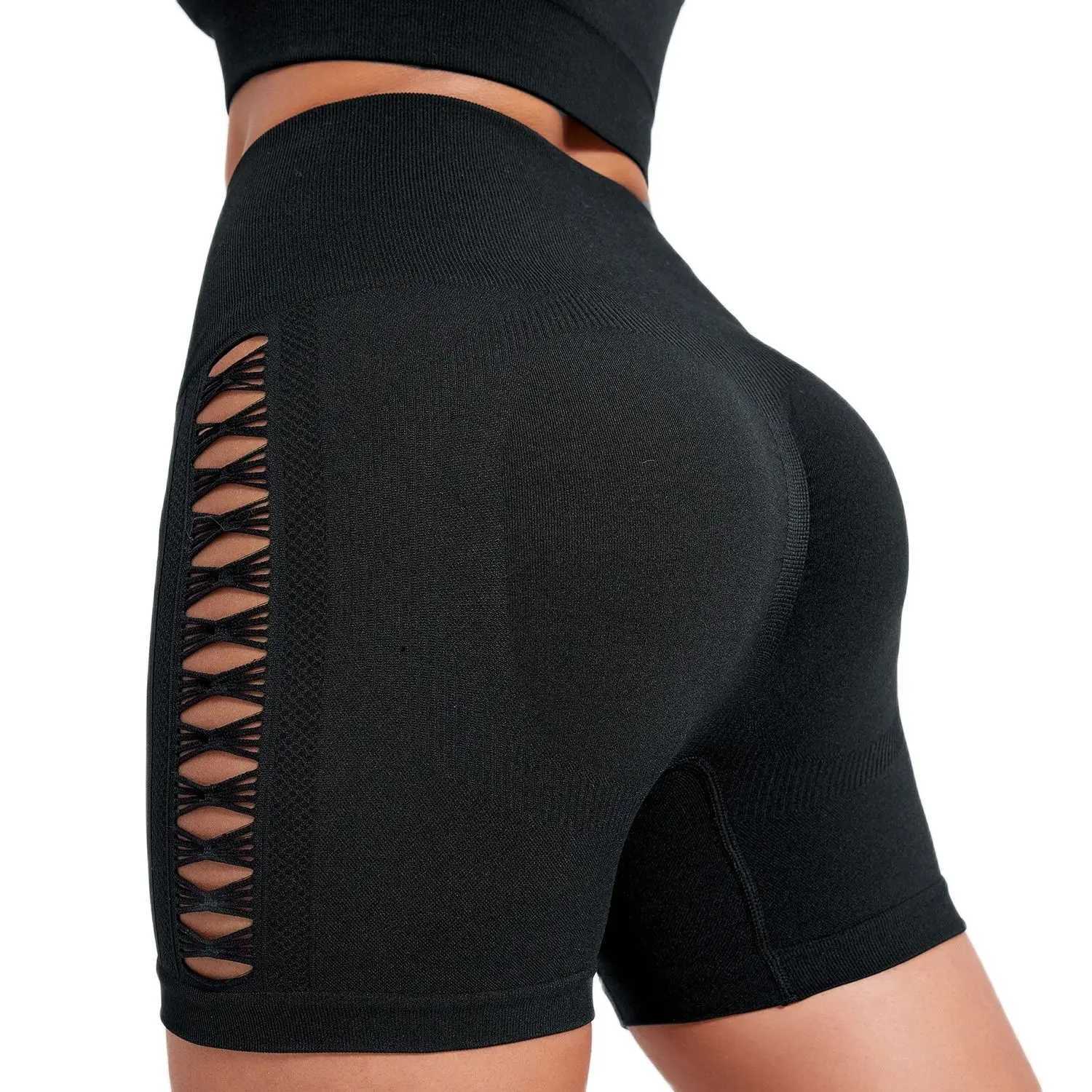 CHRLEISURE Women Solid Color Hollow Sports Shorts Sexy Butt Lifting Sports Tights Breathable Slim Yoga Shorts ActivewearXJ250111