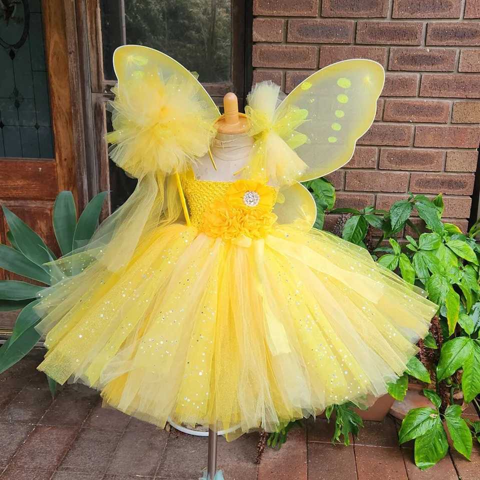 Girl Pink Flower Fairy Dress Children Flash Tutu Dress Butterfly Wings and Clockwork Set Children Role Playing Par Clothing W250111
