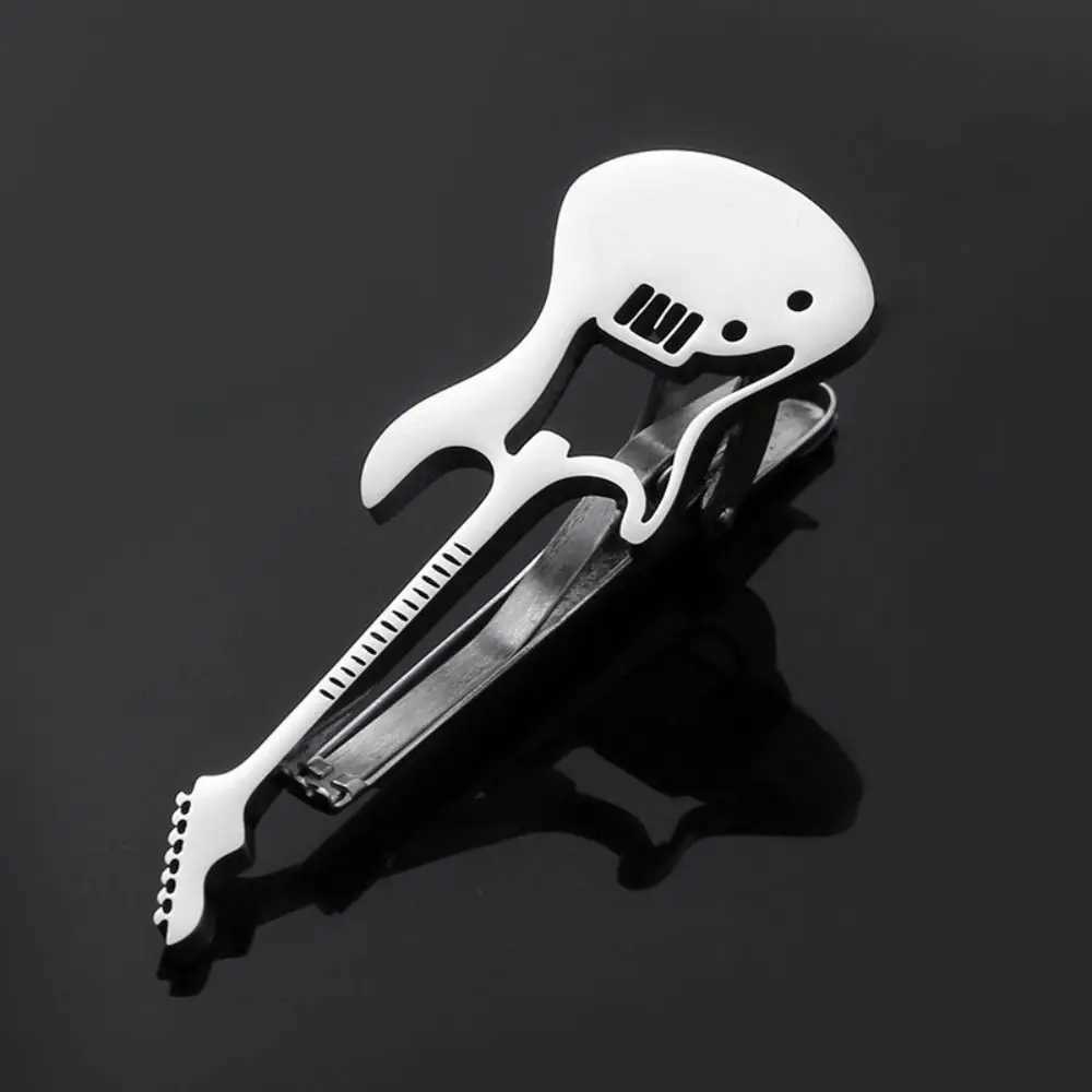Creative High pitched Guitar Tie Clip Instrument Titanium Steel Music Note Tie Pin Punk Hip Hop Piano Neck Buckle Mens Style W250111