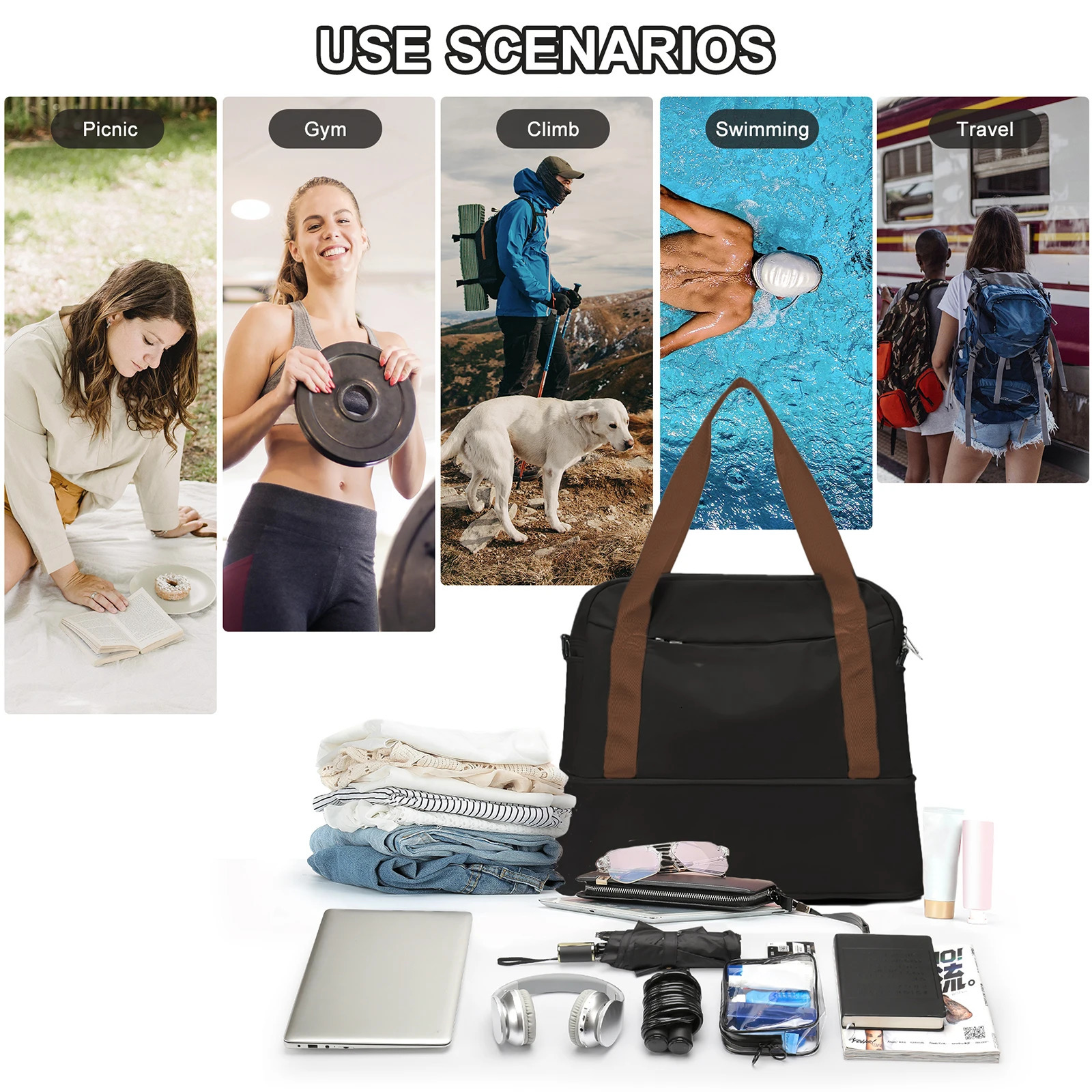 Duffel Bag Women Boston Bag Fitness Bag Large Size Luggage Travel Bag Expandable Dry-Wet Sports Fitness Bag bagsmart mujer Tote 250106