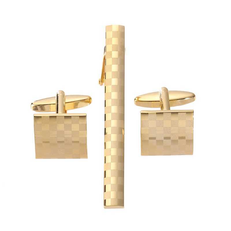 High quality checkered cufflinks brand new brass material design fashionable mens wedding gift laser metal tie clip W250111