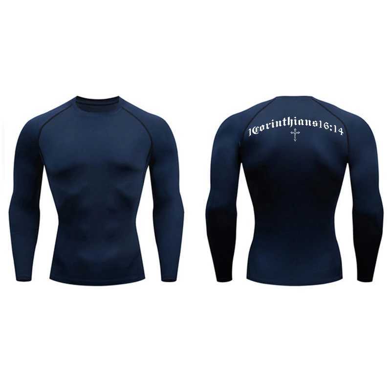 Bible Cross Print compression mens sports quick drying T-shirt gym fitness running underwear Baselayers W250111