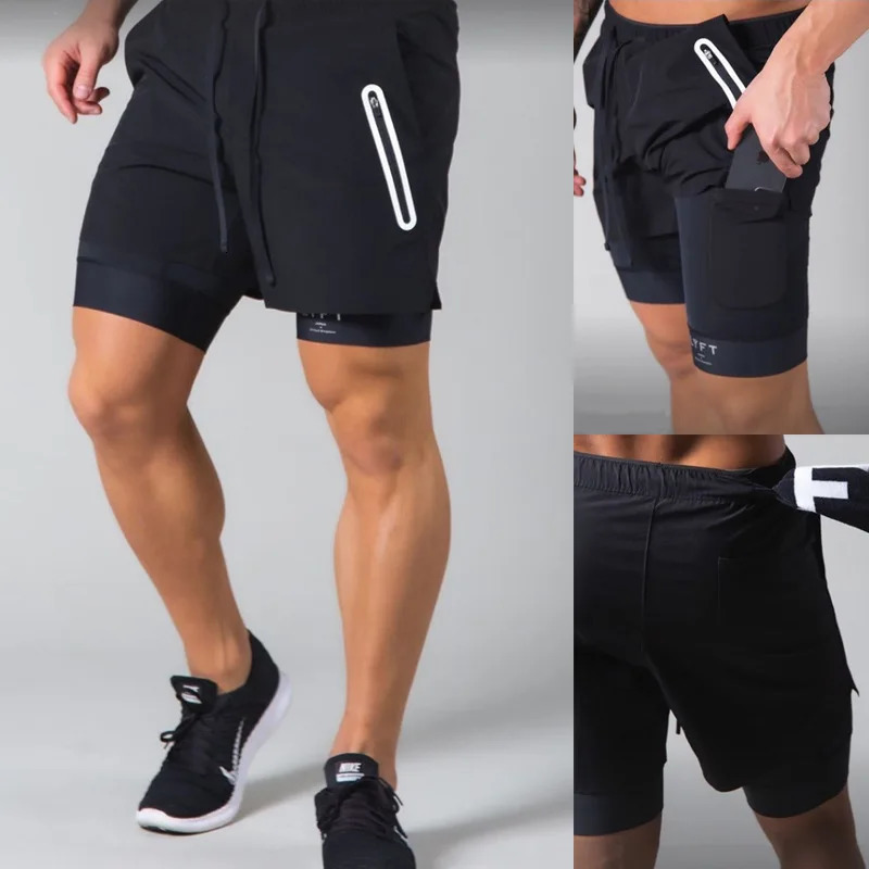 Doubledeck fitness sports shorts men summer quick drying breathable woven Shorts Mens 2 IN 1training Gyms clothing 250109Z
