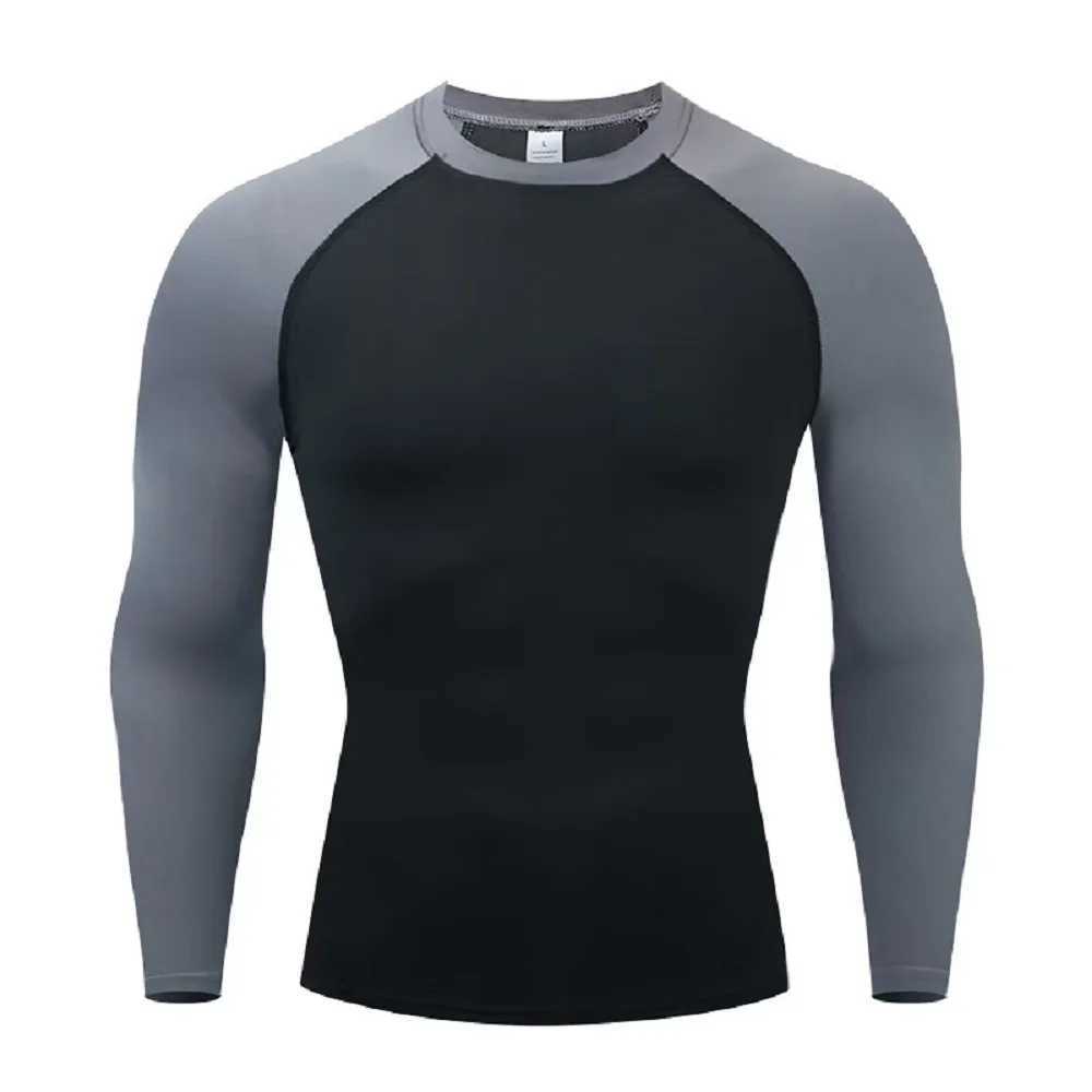 Compression T-shirt mens long sleeved fitness running shirt quick drying exercise tight fitting fitness gym sports T-shirt mens Rashgaard W250111