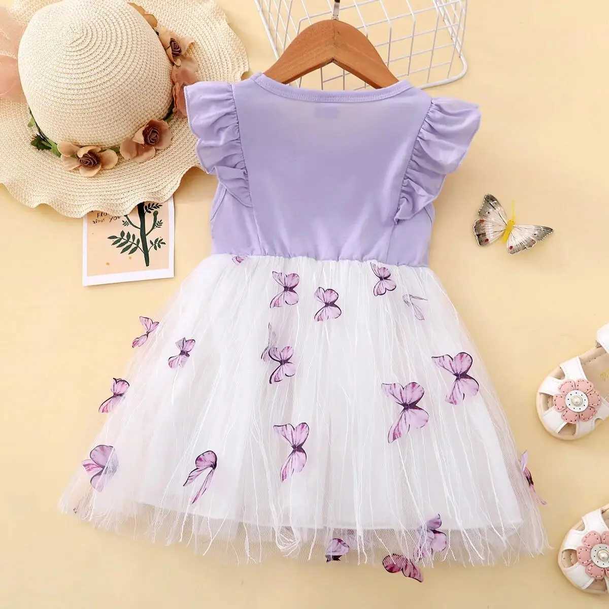 1-5 year old childrens girls princess dresses beautiful butterfly pleated chiffon dresses childrens girls birthdays Par skiing fashion baby clothing W