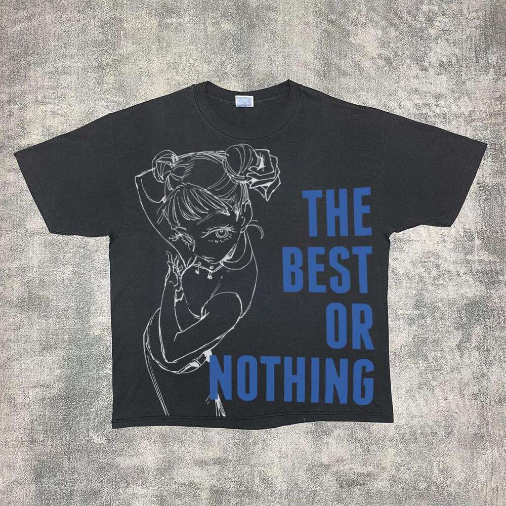 Ins niche design sense American vintage washed printed short sleeved T-shirt for men women loose and versatile couple top