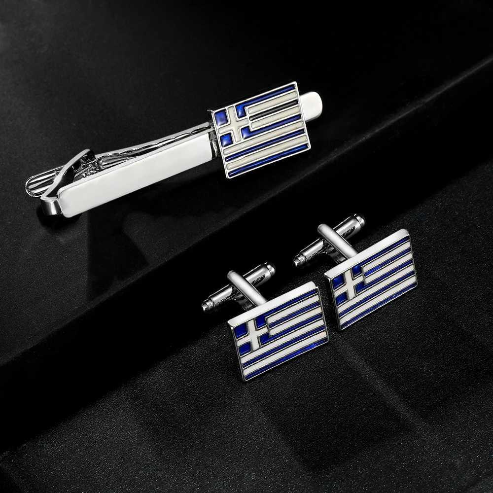 Blue and white flag Greek cufflinks and tie clip set W250111