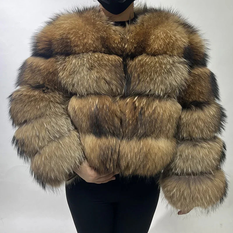MAOMAOKONG 2024 Natural Real Fur Coat Women Winter Long Sleeve Raccoon Jackets Thick Top Female Furry Vest 250107