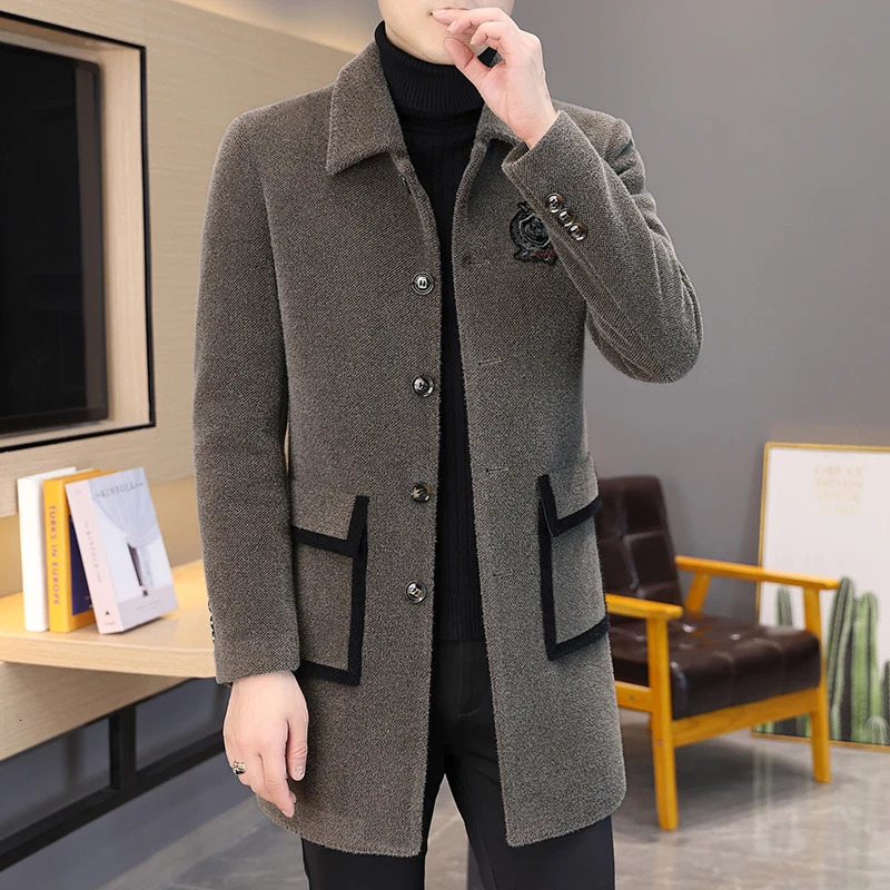 Winter Mink Velvet Wool Blends Jacket Men Casual Business Long Coat Social Streetwear Slim Overcoat Windbreaker 250106