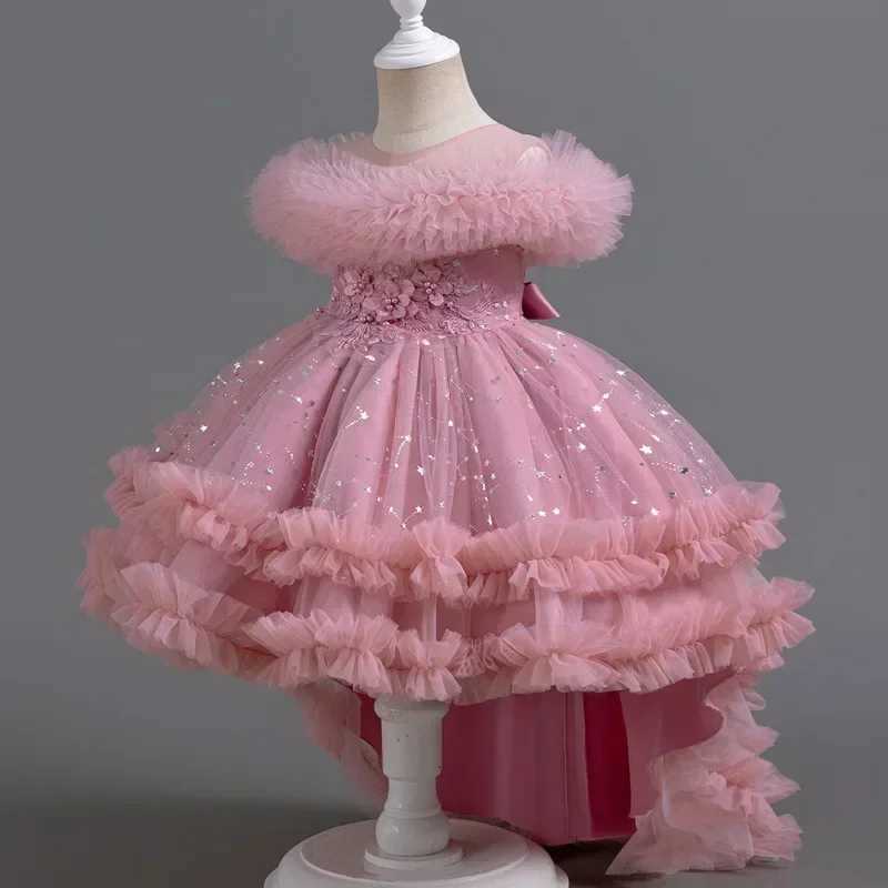 Summer Childrens Princess Dress Sleeveless Lace Flower Girl Wedding Dress for Wedding Fashion Childrens Girl Par Dress 3-12 Years W250111