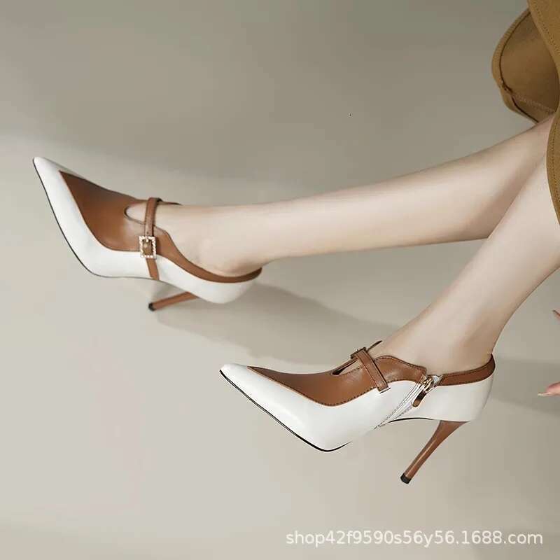 French Color Blocked High New Style With Sexy Temperament, Pointed And Thin Heels, Deep Mouth Women's Short Boots