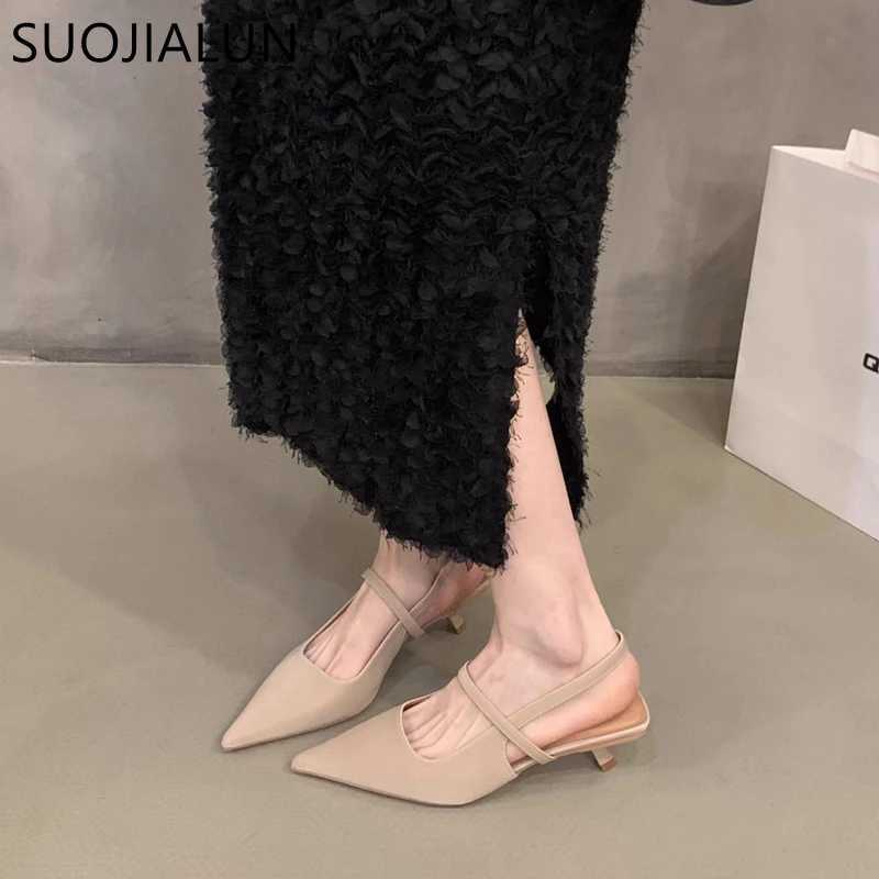 New Arrival SUOJIALUN Spring New Womens Sandals Fashion Point Toe Shallow Slip Up Strap Shoes Thin Midsole Outdoor Dress Mu T250110