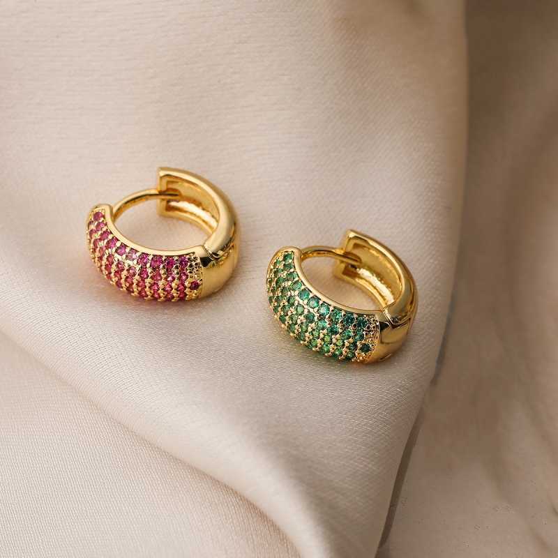 Fashionable Luxury Cubic Zirconia Hoop Earring Gold Plated Simple Full Diamond Crystal Earrings For Women