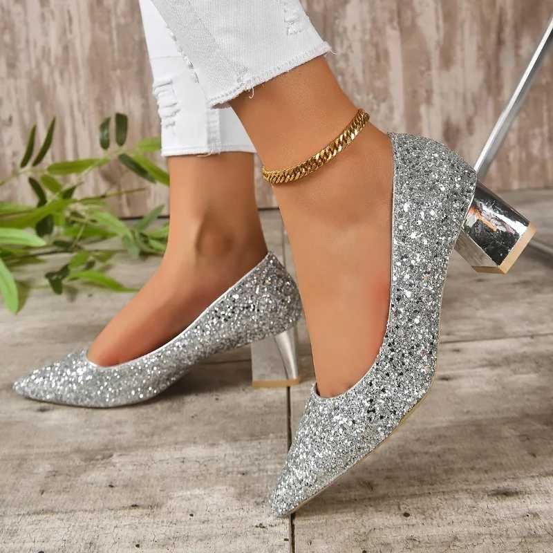 New Arrival Spring/Summer New High Heel Single Shoes wearing sequined toe and comfortable shallow mouth womens shoes T250110