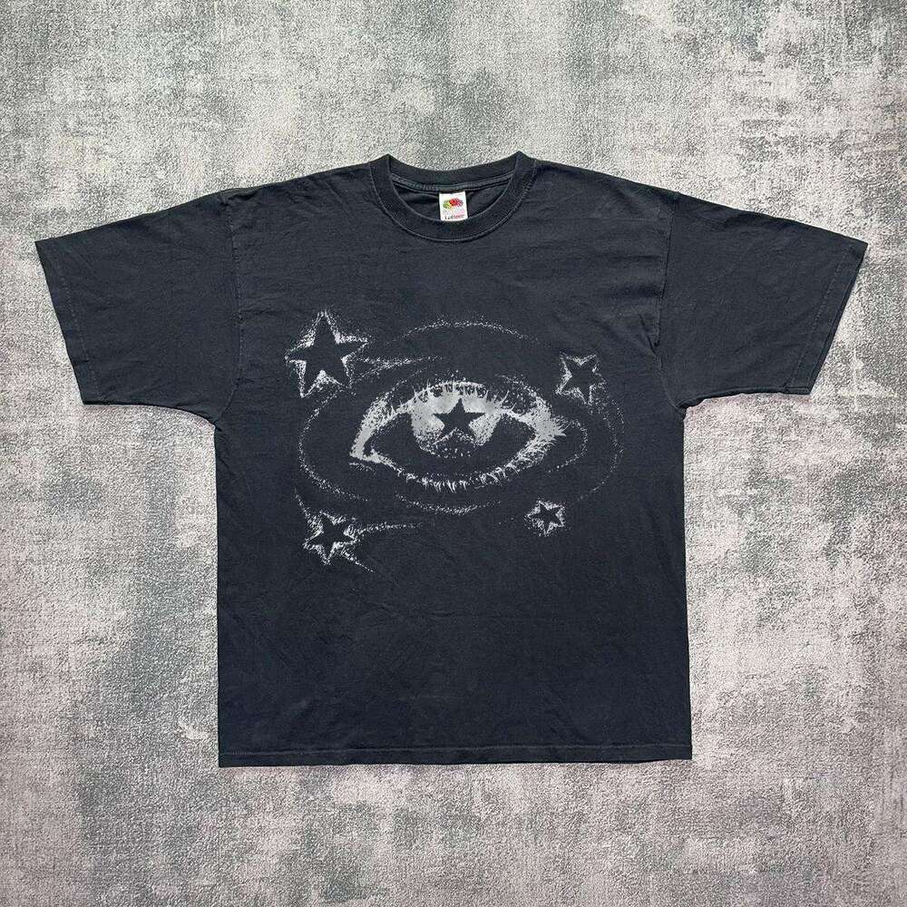 Inspiration American eye print washed distressed short sleeved T-shirt street trend versatile half sleeve