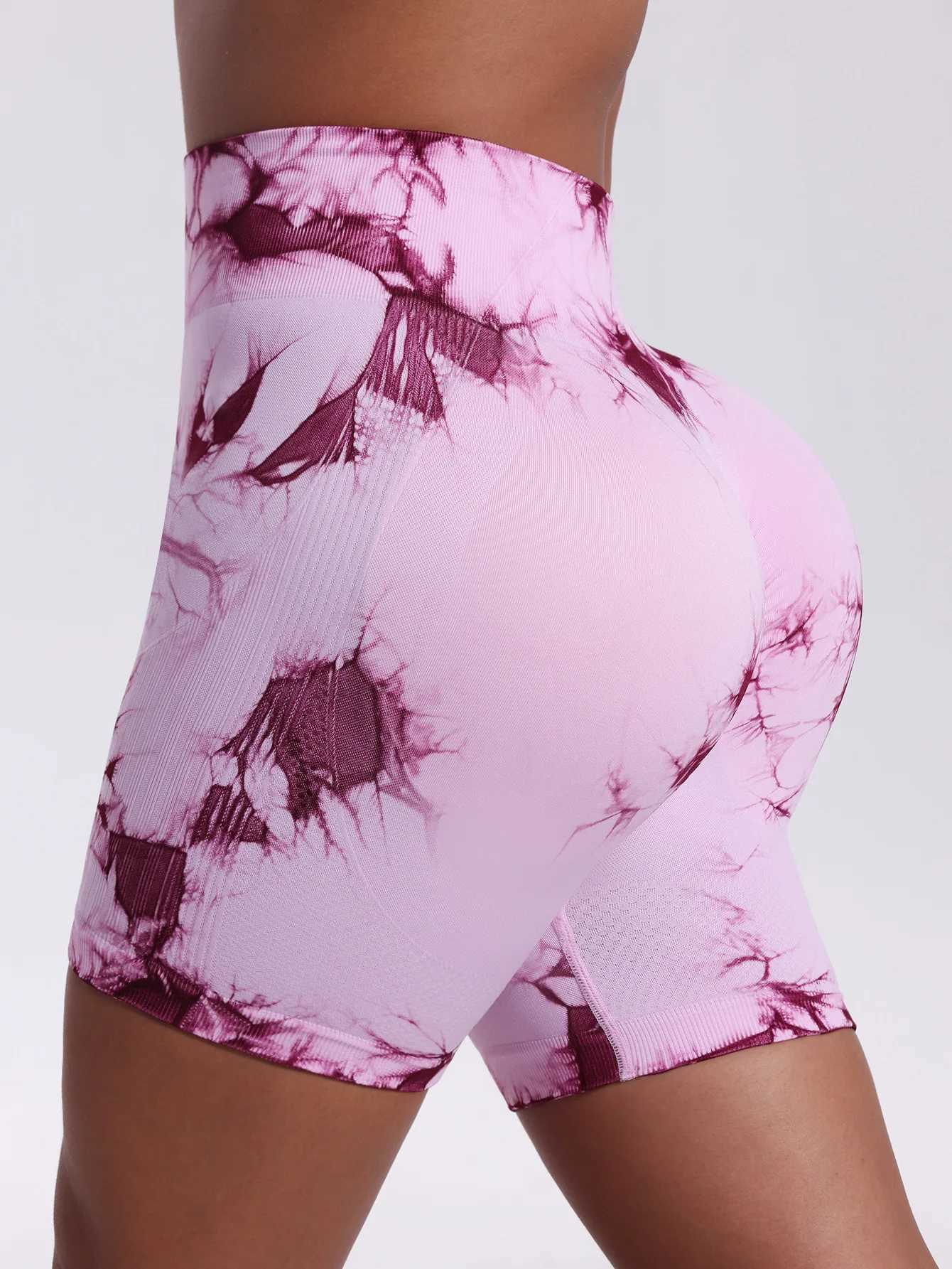 Tie Dye Push Up Butt Yoga Shorts Seamless High Waist For Women High Stretchy Knitting Fashion Gym Cycling PantsXJ250111