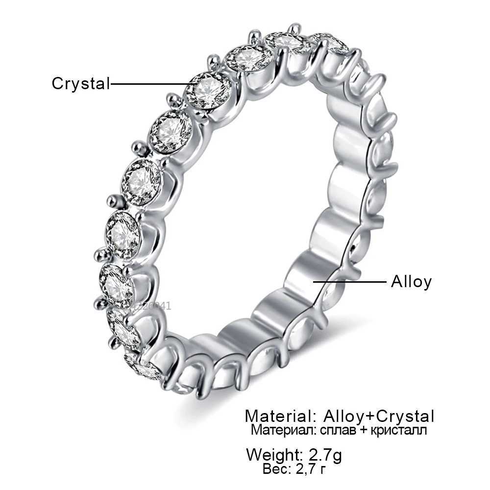 2024 New Silver Water Diamond Zircon Ring for Women Elegant and Simple Round Mosaic Crystal Wedding Jewelry Ring 6/7/8/9/10 W250111