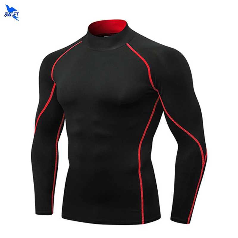 New compression running shirt mens stand up collar elastic T-shirt Raglan long sleeved fitness top quick drying gym sportswear W250111