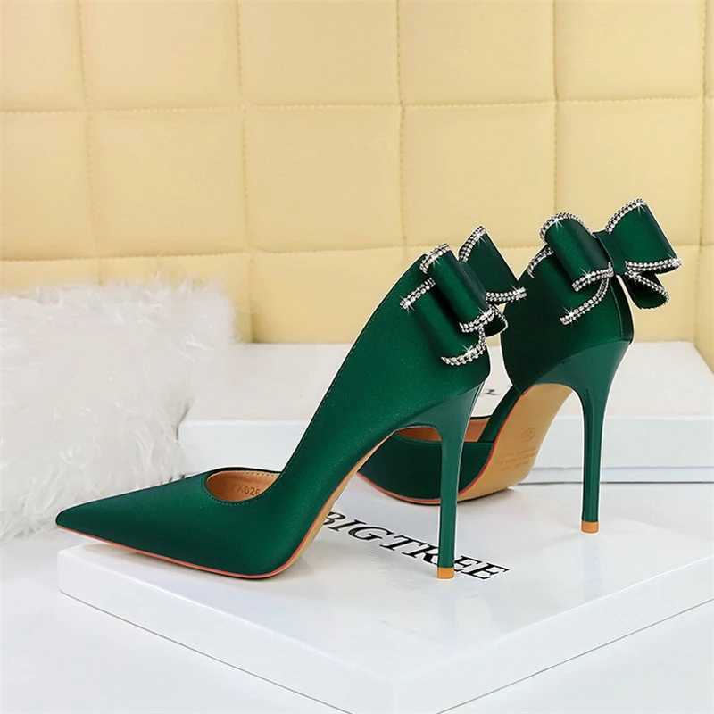 New Arrival BIGTREE Sexy Fashion Party Pump Wedding Elegant Womens High Heels Shallow Mouth Corner Side Rhinestone Bow Single Shoes T250110