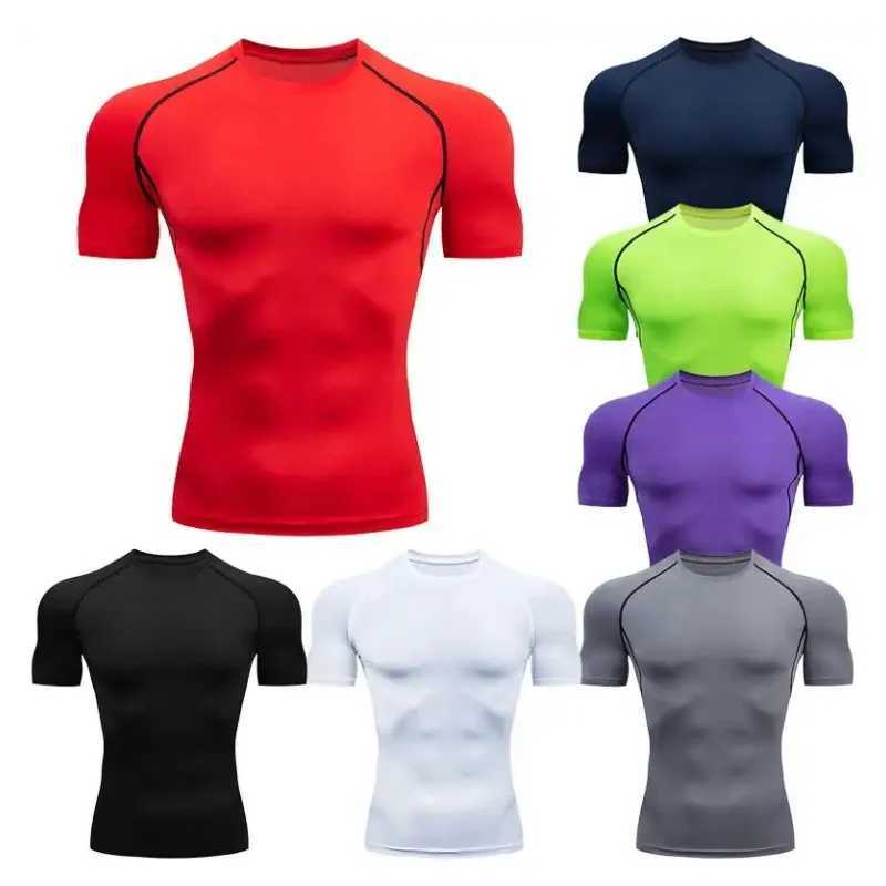 Sports fitness short sleeved running T-shirt quick drying gym jersey compression shirt elastic tight mens sportswear W250111