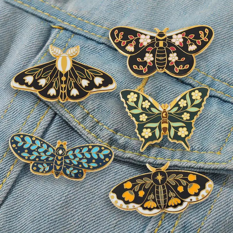 Butterflys Moth Hard Enamel Pins Custom Lily of the Valley Vine Brooches Lapel Badge Black Insect Plant Jewelry Gift for Friends 250103