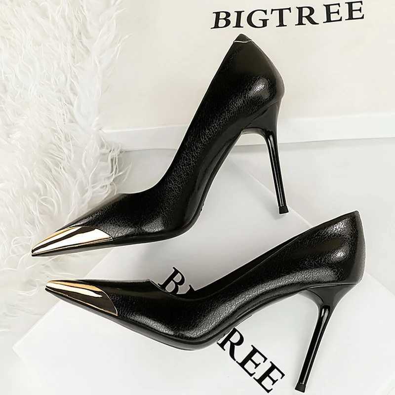 New Arrival BIGTREE shoes metal dot pointed womens pump fashion high heels womens shoes slim high heels Pu leather womens pump 2025 new model T250110