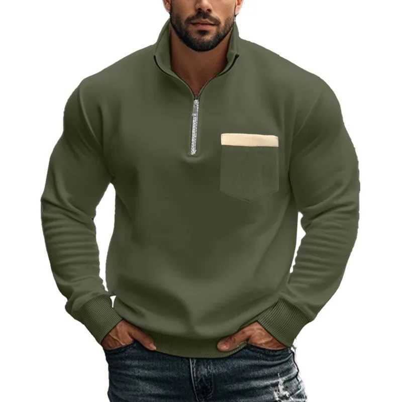 New autumn and winter mens hoodie with casual zipper stand up collar plush solid color mens jacket W250110