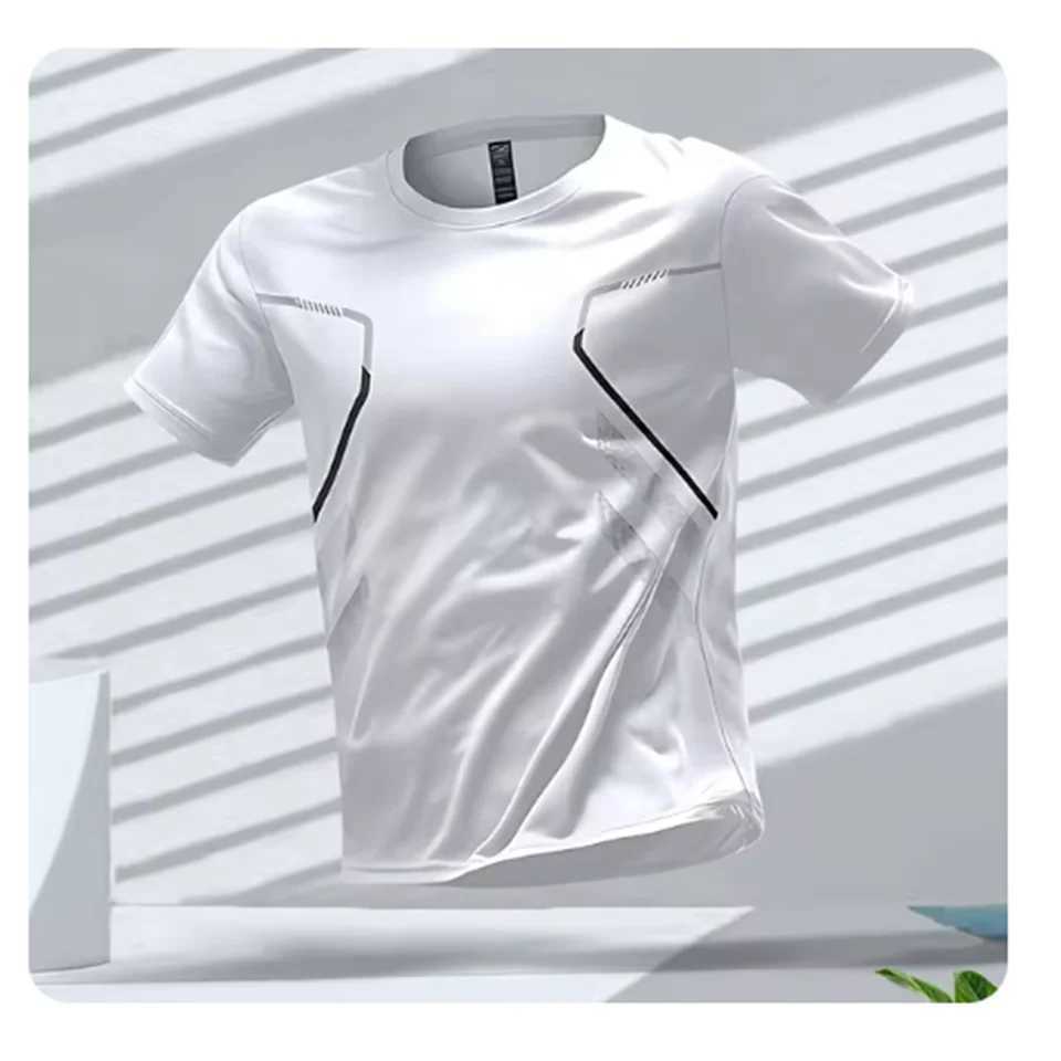 Mens T-shirt Sports Running T-shirt Mens Fast Drying Breathable Short Sleeve Round Neck Activity T-shirt Outdoor Exercise Mens Clothing W250111