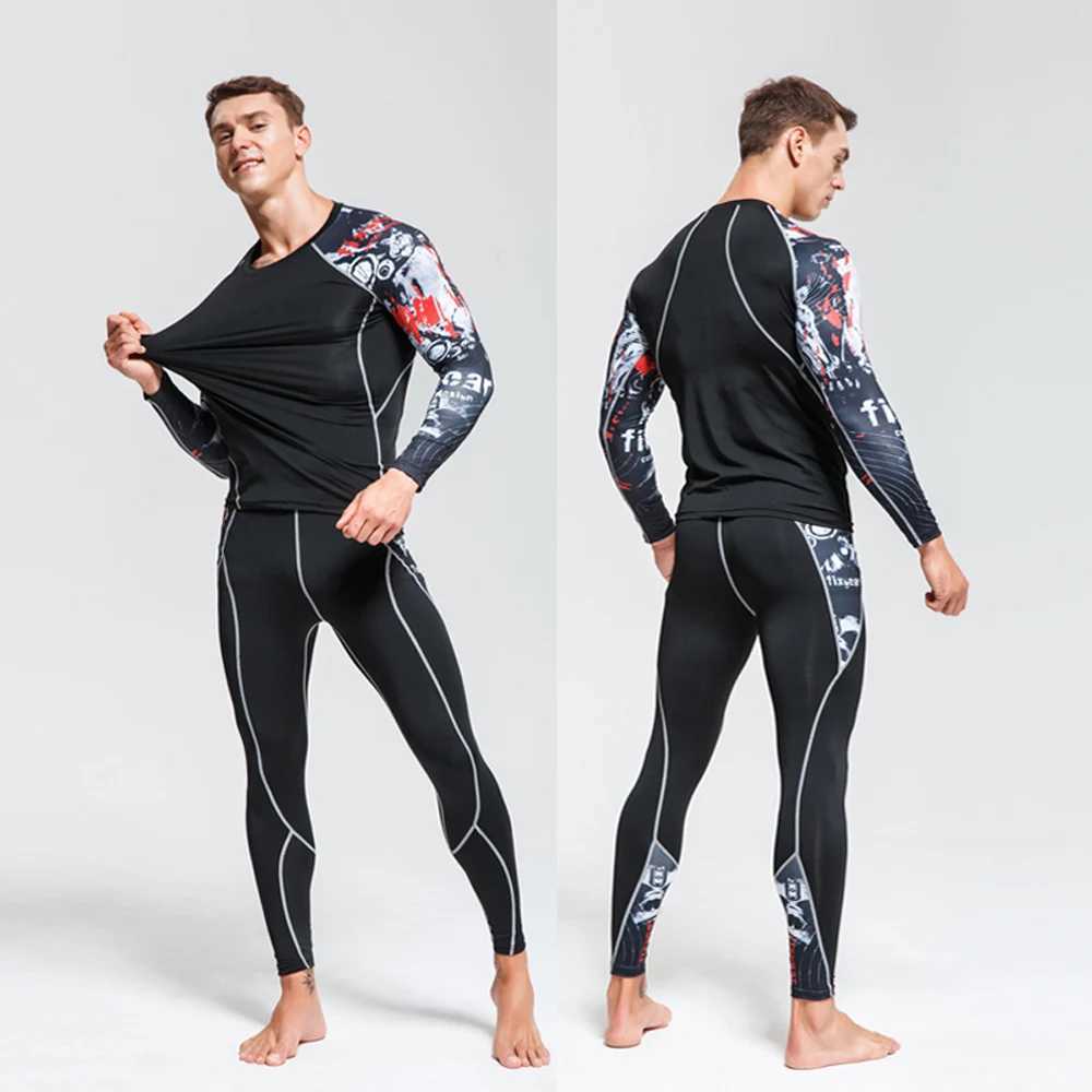 Mens sportswear MMA rash mens quick drying sportswear compression clothing fitness training kit hot underwear leggings W250111