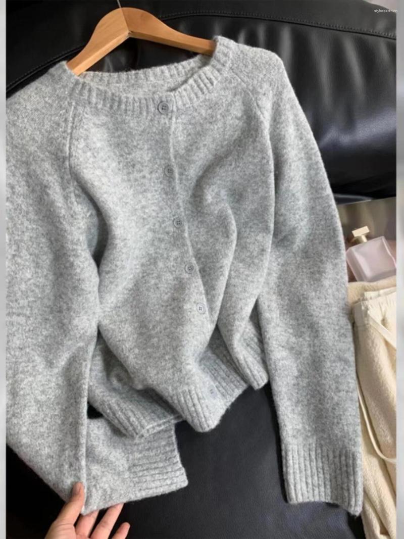 Women's Sweaters Korean Style Milk Fufu Grey Raccoon Velvet Knitted Cardigan Spring And Autumn Soft Waxy Lazy Sweater Coat High-grade Top