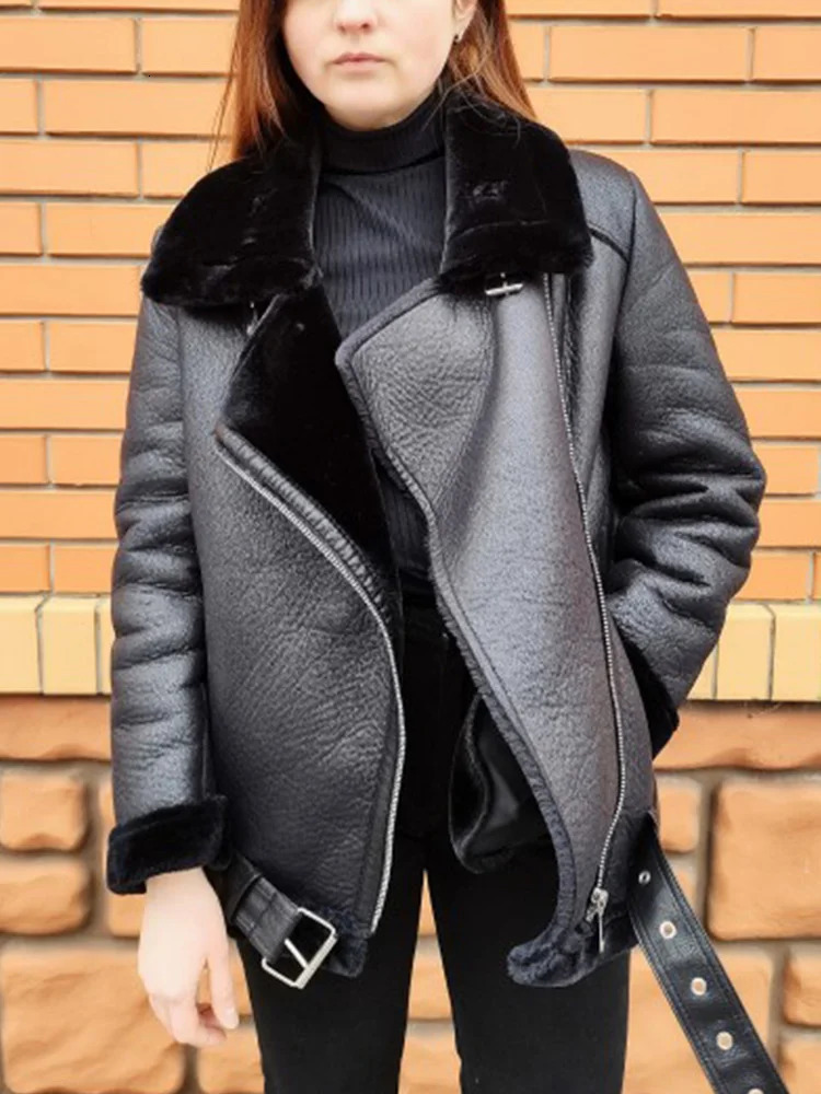 Ailegogo Winter Coat Thickness Faux Leather Fur Sheepskin Female Jacket Outwear Casaco Feminino 250103