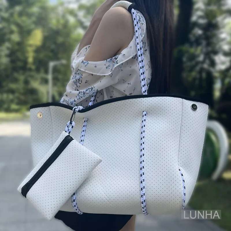 Women's Neoprene Tote Large Capacity Beach Sports Fiess Zipper Bag Summer Travel Handbag Shoulder Bags Waterproof