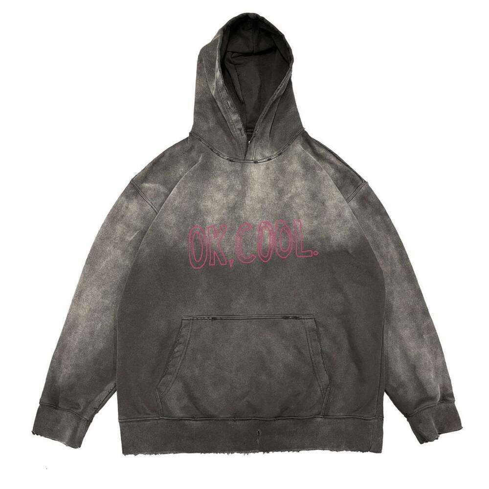 Unique lazy style American vintage washed printed hooded sweatshirt with loose versatile hoodie for men and women