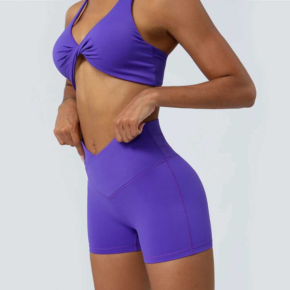 Cross Waist Yoga Shorts V Cut Pilates Gym Fitness Sport Crop Pants Tight Butt Lifting Outdoor Running Dance Cycling ShortsXJ250111